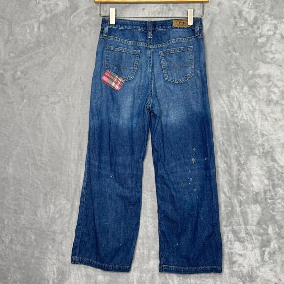 Polo Ralph Lauren Jeans Girls 12 Wide Leg Patchwork Paint Splatter Elastic Waist - Picture 2 of 10